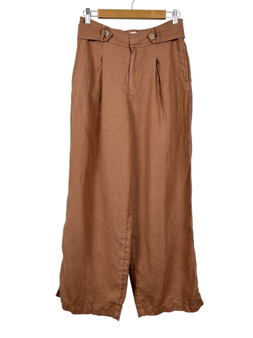 NICOLE MILLER 100% Linen High Waisted Wide Leg Pants, Copper Brown, Size 6